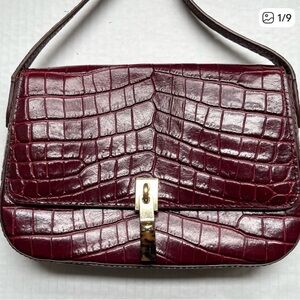 Elizabeth & James Oxblood Genuine Leather Croc Embossed Crossbody Bag Purse